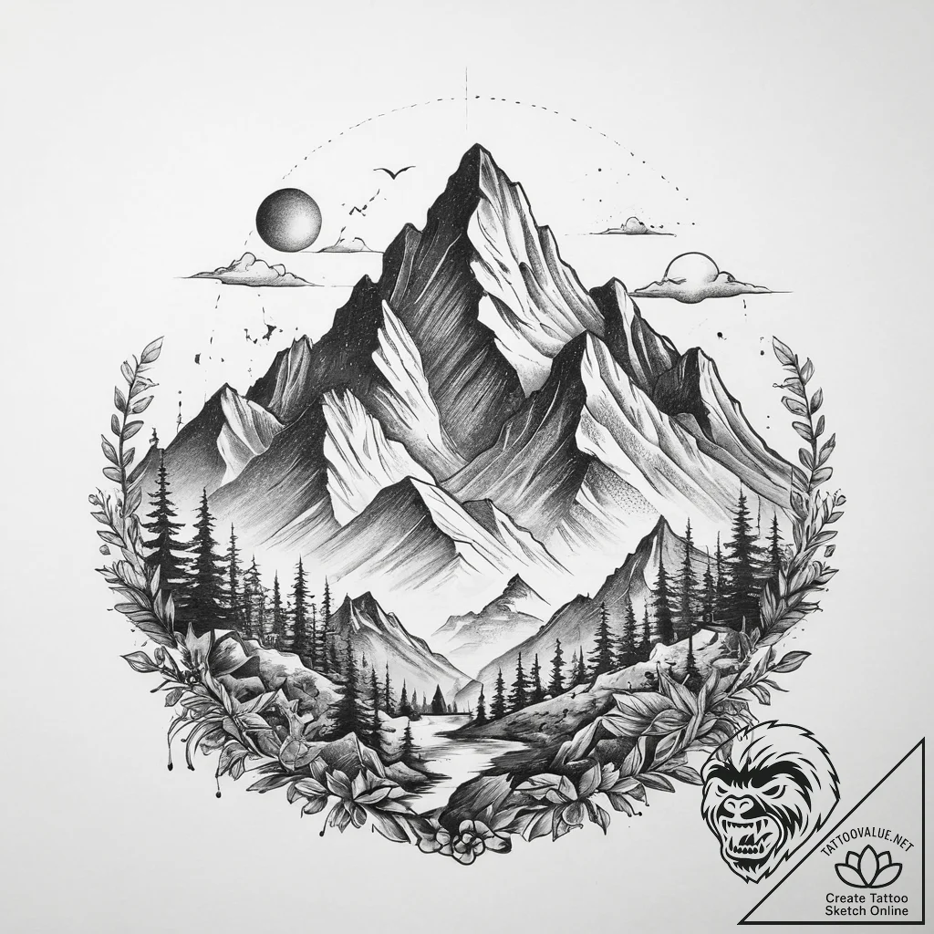 Tattoo sketch hiking mountain silhouette, con... - tattoo sketch (№1759916830_0, 08.10.2025 09:47) — tattoovalue.net