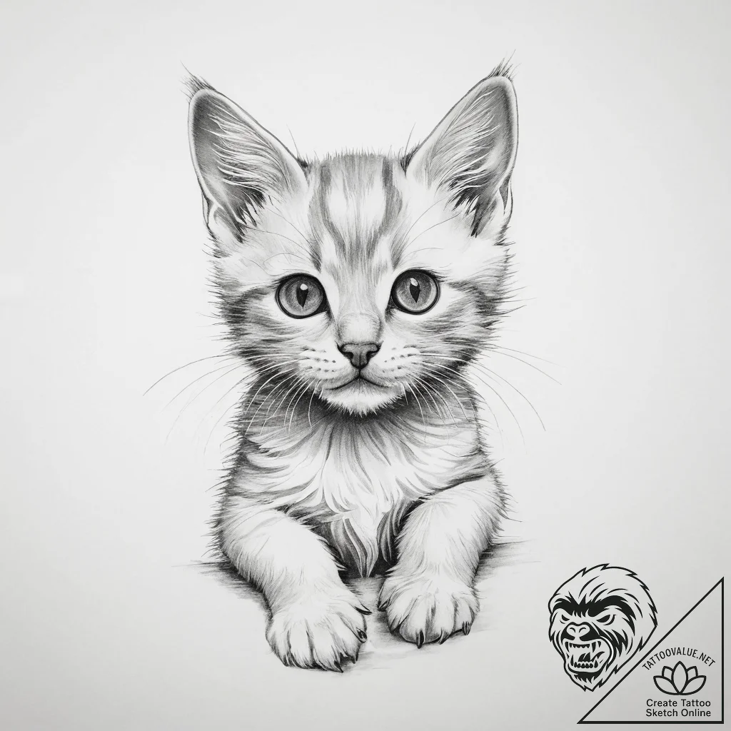 Tattoo sketch playful kitten tattoo - tattoo sketch (№1759918355_0, 08.10.2025 10:12) — tattoovalue.net