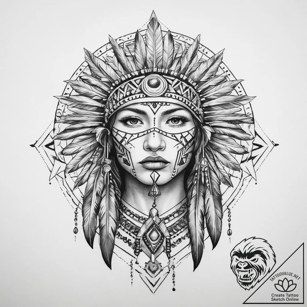 Tattoo sketch native american geometric patte... - tattoo sketch (№1759920304_0, 08.10.2025 10:45) — tattoovalue.net