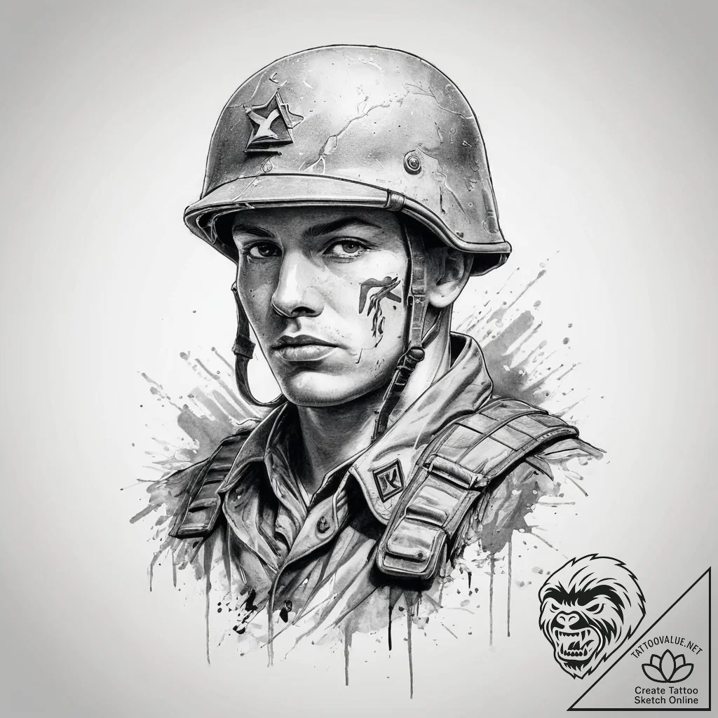 Tattoo sketch soldier on the kursk bulge, ink... - tattoo sketch (№1759921383_0, 08.10.2025 11:03) — tattoovalue.net
