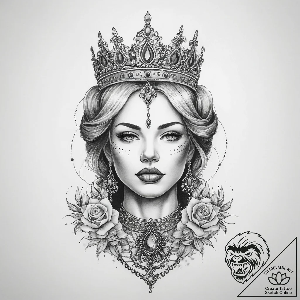 Tattoo sketch queen tattoo - tattoo sketch (№1759923334_0, 08.10.2025 11:35) — tattoovalue.net