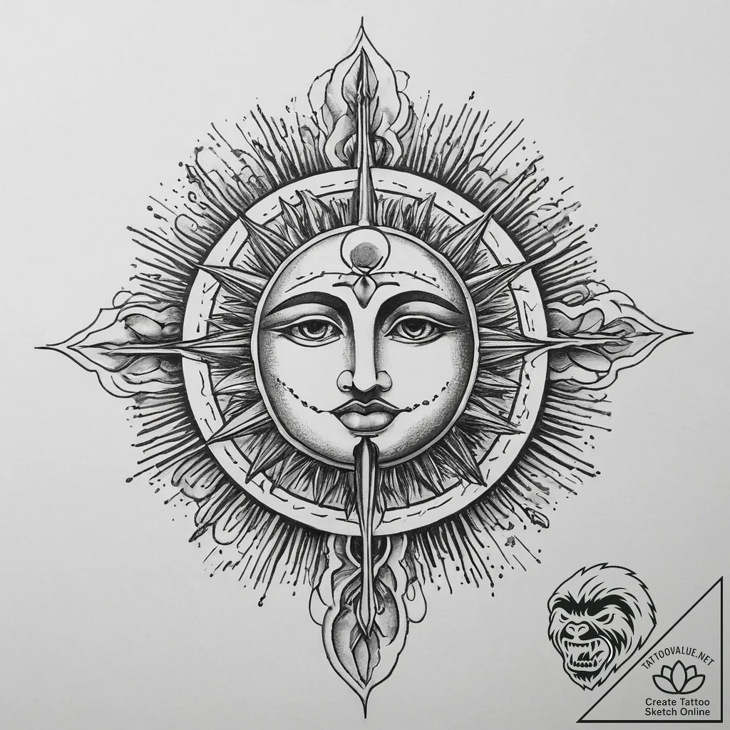 Tattoo sketch sun god symbol, tattoo flash sh... - tattoo sketch (№1759923980_0, 08.10.2025 11:46) — tattoovalue.net