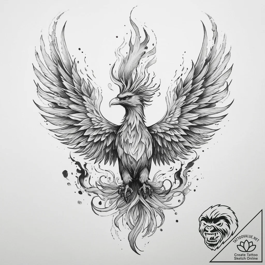 Tattoo sketch phoenix rising - tattoo sketch (№1759924635_0, 08.10.2025 11:57) — tattoovalue.net
