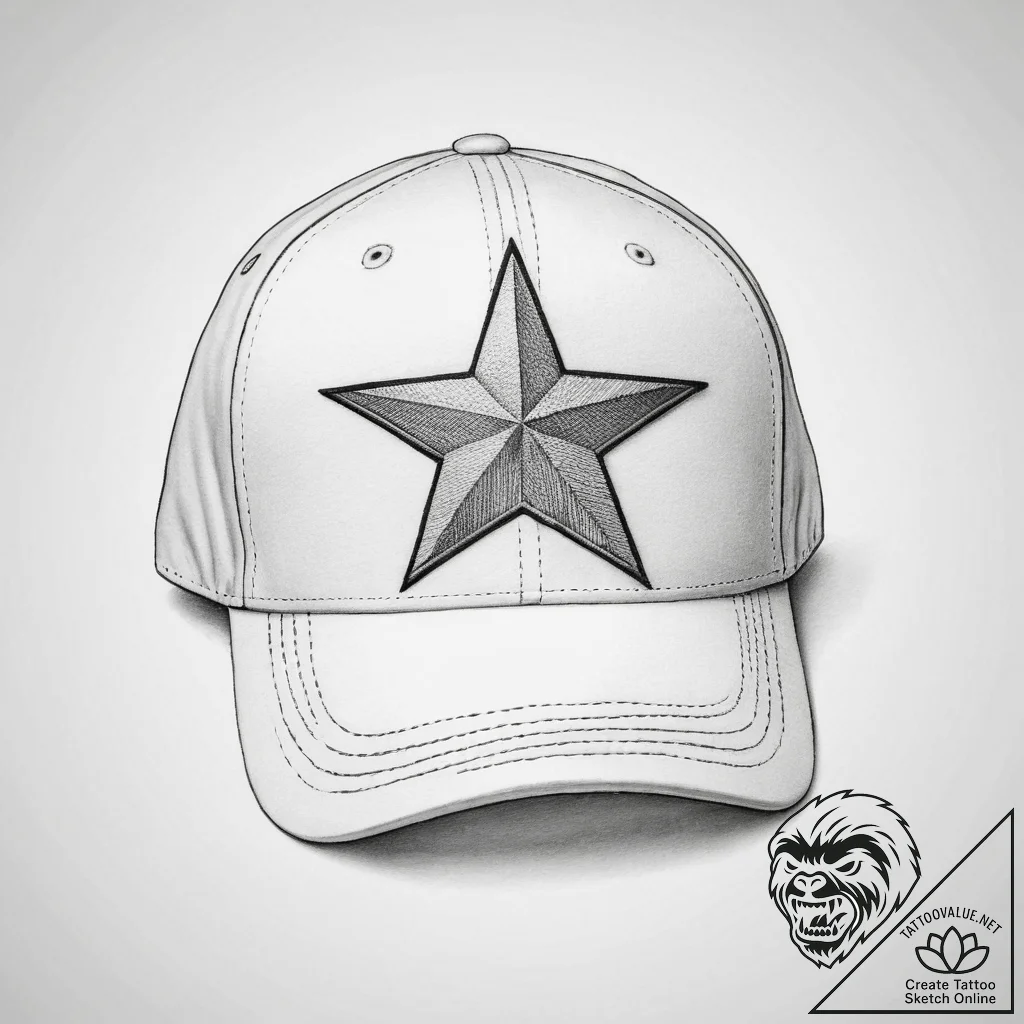 Tattoo sketch baseball cap with a star - tattoo sketch (№1759925940_0, 08.10.2025 12:19) — tattoovalue.net