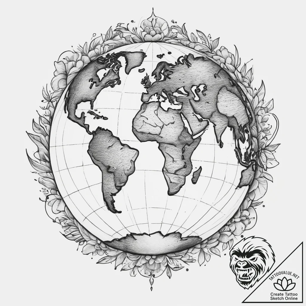 Tattoo sketch earth, concept art for tattoo,... - tattoo sketch (№1759927237_0, 08.10.2025 12:40) — tattoovalue.net