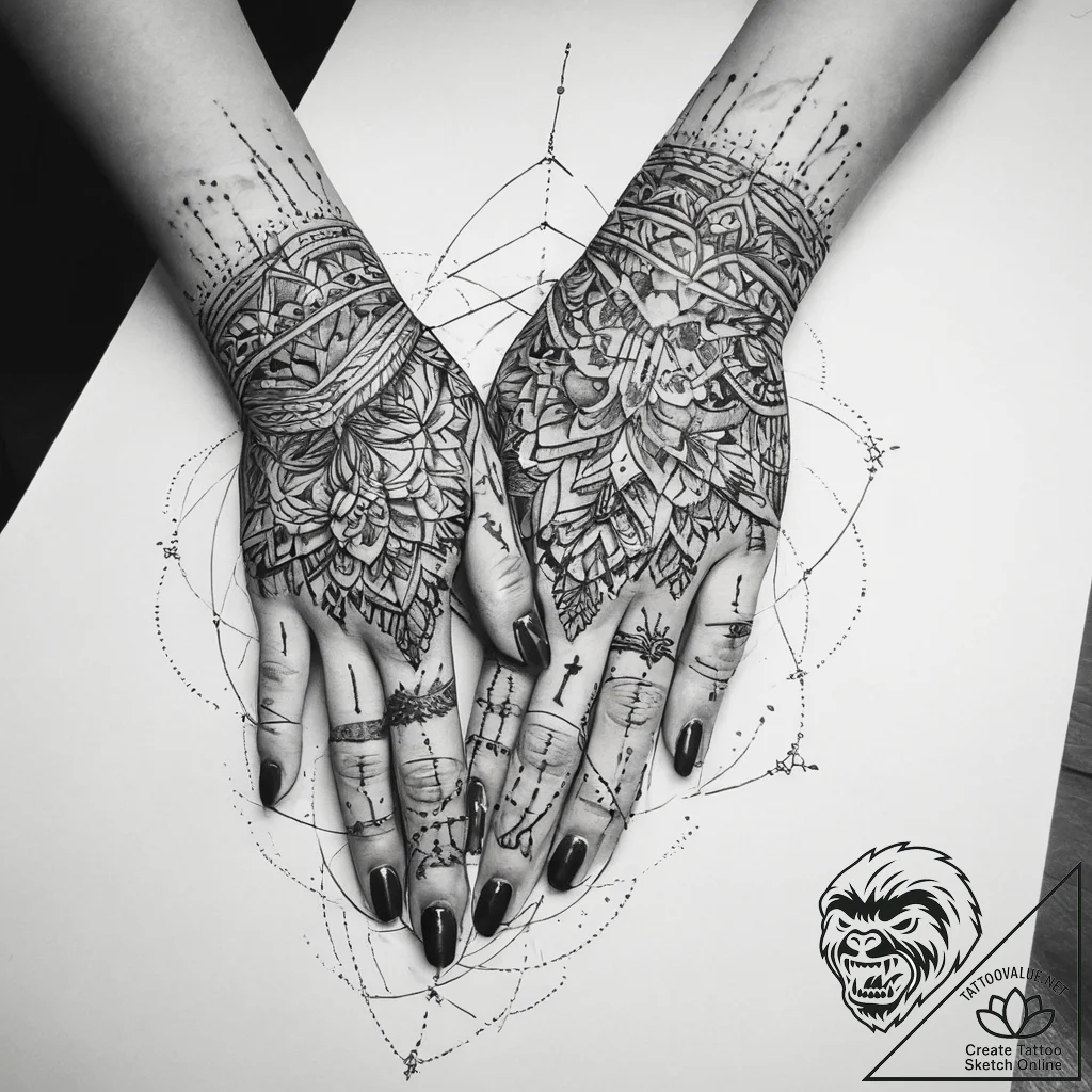 Tattoo sketch hands with a thread, ink illust... - tattoo sketch (№1759927887_0, 08.10.2025 12:51) — tattoovalue.net