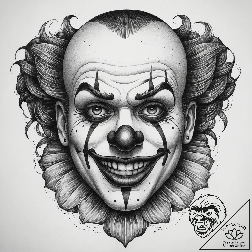 Tattoo sketch clown face, tattoo line art, do... - tattoo sketch (№1759928321_0, 08.10.2025 12:58) — tattoovalue.net