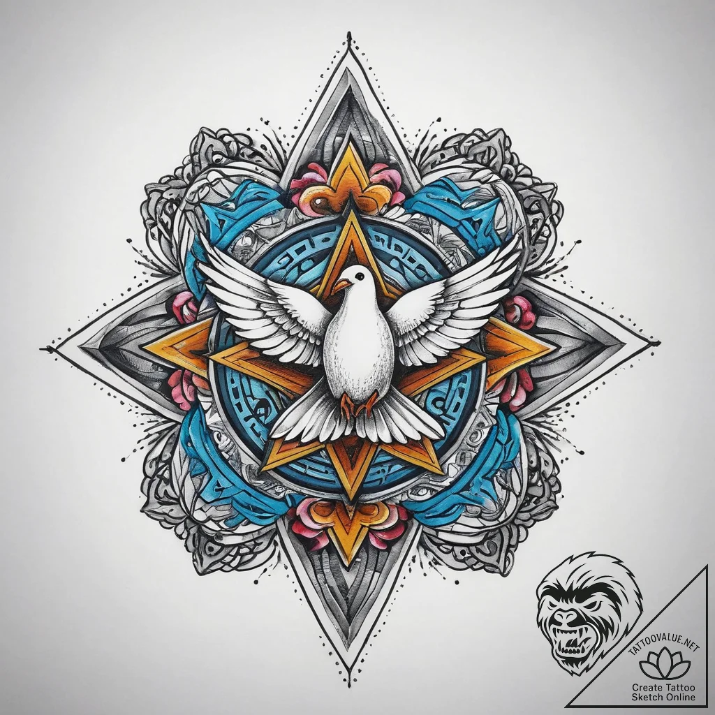 Tattoo sketch jewish star and dove, ink illus... - tattoo sketch (№1759929190_0, 08.10.2025 13:13) — tattoovalue.net