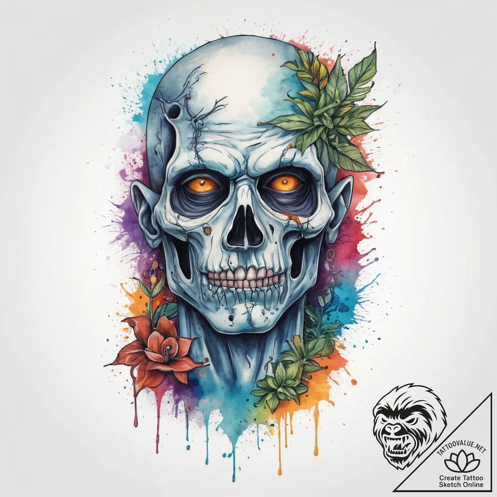 Tattoo sketch zombie with a plant, artistic t... - tattoo sketch (№1759930502_0, 08.10.2025 13:35) — tattoovalue.net