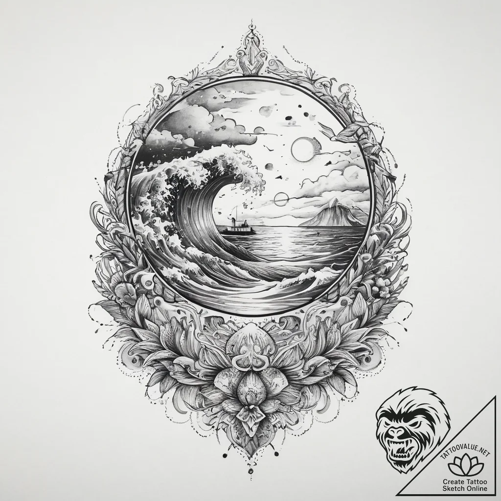 Tattoo sketch узор в виде океана, ink illustr... - tattoo sketch (№1759931800_0, 08.10.2025 13:56) — tattoovalue.net