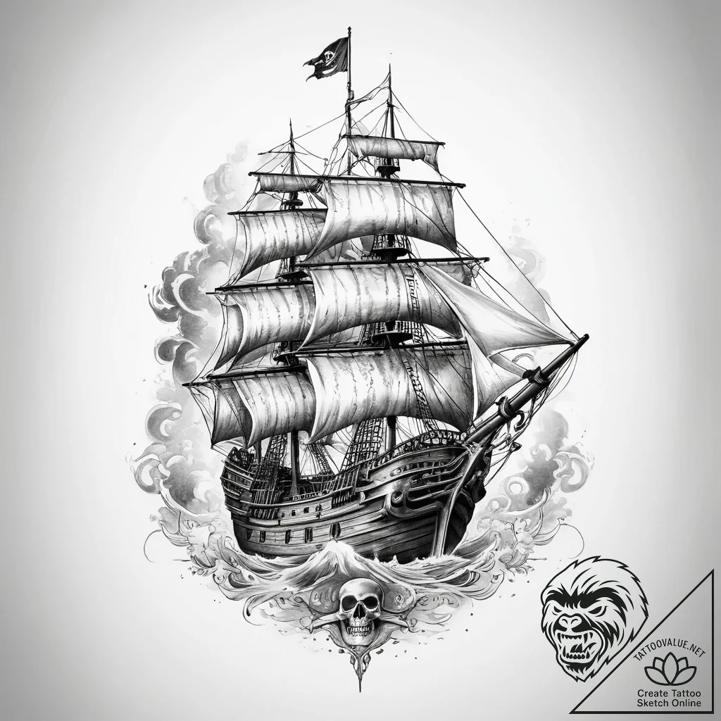Tattoo sketch pirate ship tattoo - tattoo sketch (№1759932235_0, 08.10.2025 14:03) — tattoovalue.net