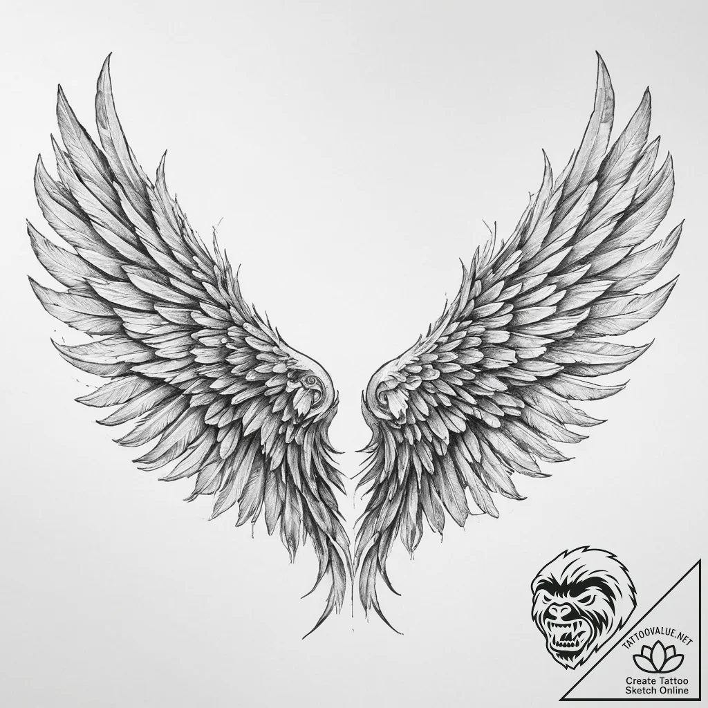 Tattoo sketch feathered wings - tattoo sketch (№1759933103_0, 08.10.2025 14:18) — tattoovalue.net