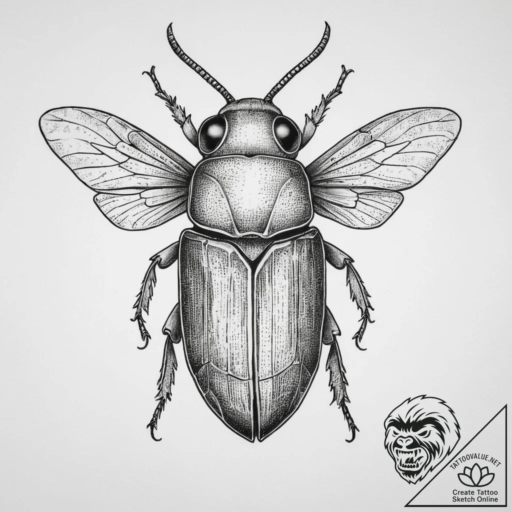 Tattoo sketch click beetle, concept art for t... - tattoo sketch (№1759935287_0, 08.10.2025 14:54) — tattoovalue.net
