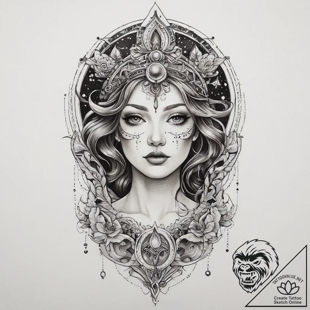 Tattoo sketch cosmic character, concept art f... - tattoo sketch (№1759937016_0, 08.10.2025 15:23) — tattoovalue.net