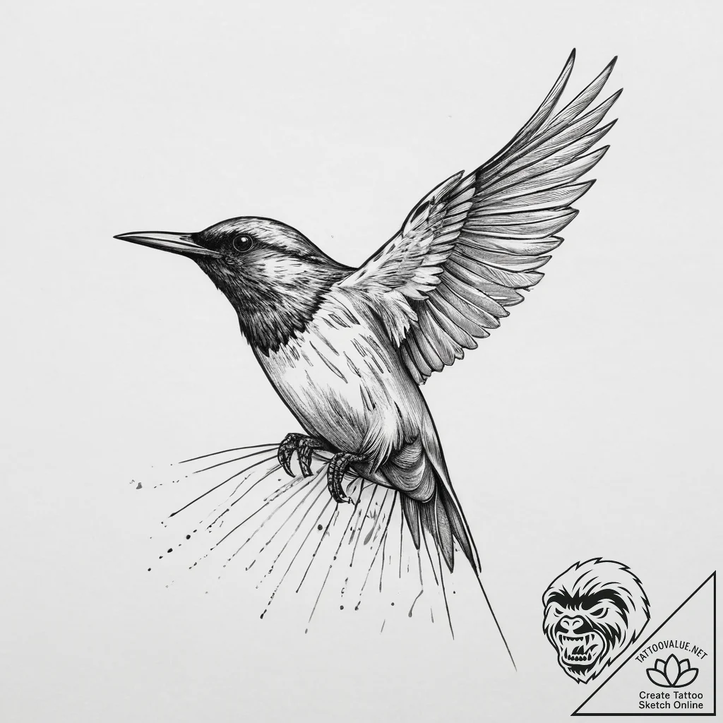 Tattoo sketch starling, tattoo line art, sepi... - tattoo sketch (№1759938755_0, 08.10.2025 15:52) — tattoovalue.net