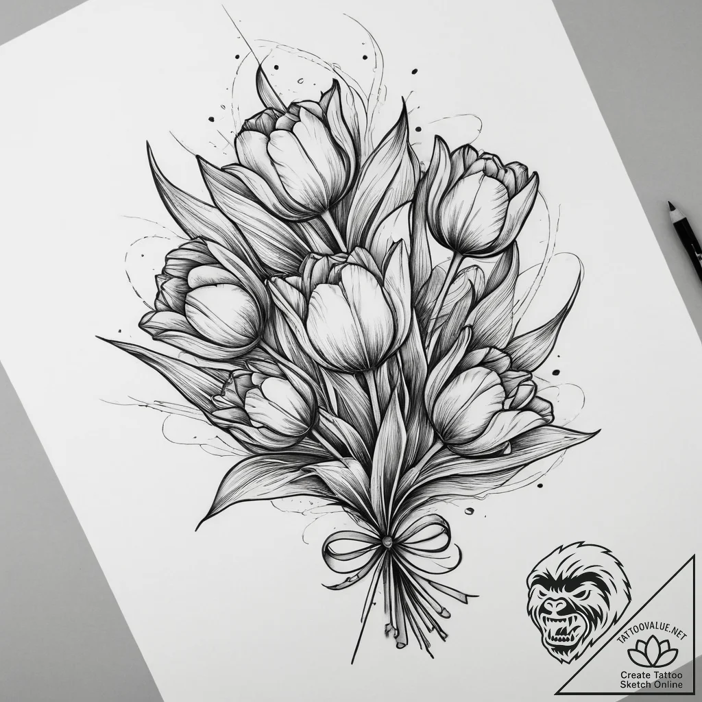Tattoo sketch tulip bouquet, concept art for... - tattoo sketch (№1759940716_0, 08.10.2025 16:25) — tattoovalue.net