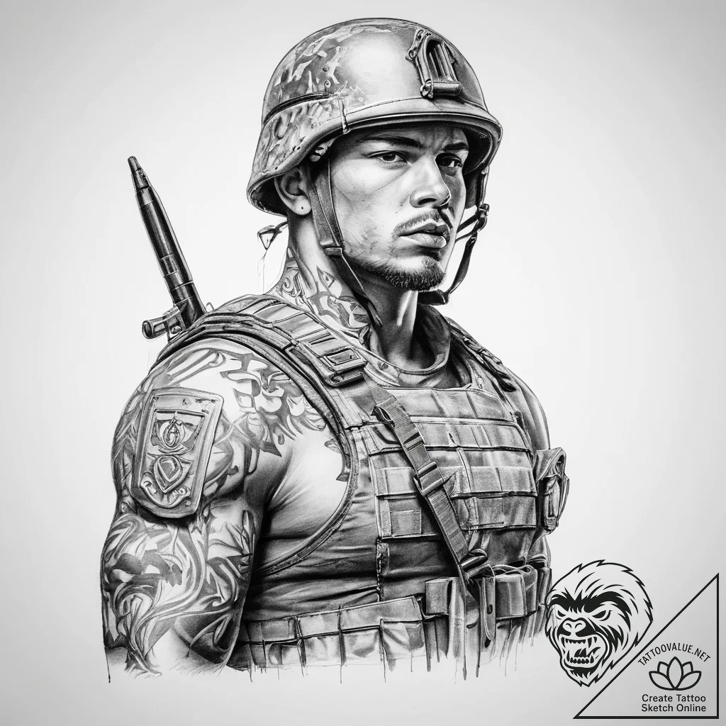 Tattoo sketch soldier with a pen - tattoo sketch (№1759941795_0, 08.10.2025 16:43) — tattoovalue.net