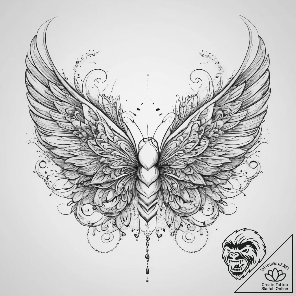 Tattoo sketch magical flower with wings, arti... - tattoo sketch (№1759942442_0, 08.10.2025 16:54) — tattoovalue.net