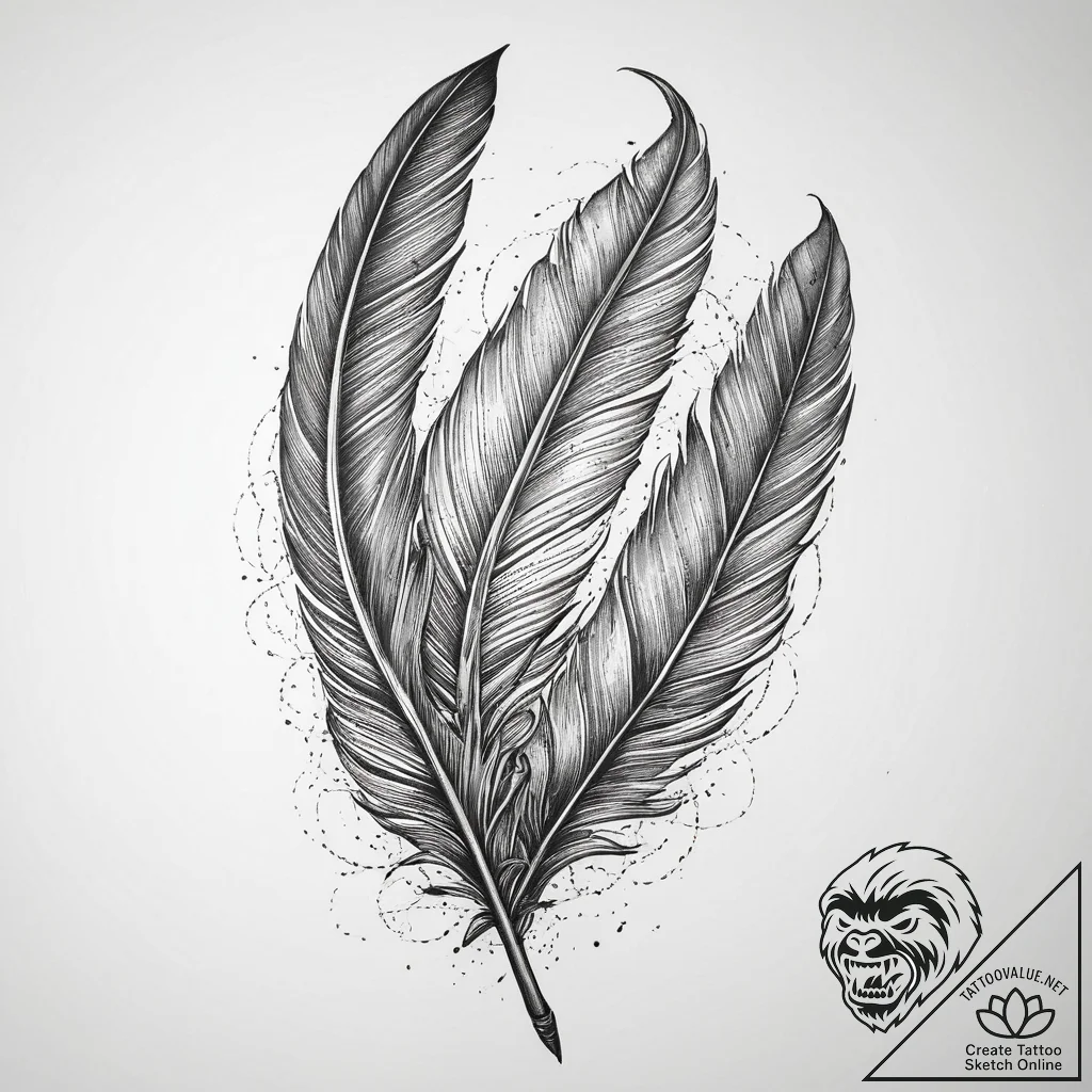 Tattoo sketch перо с птицами, tattoo line art... - tattoo sketch (№1759943960_0, 08.10.2025 17:19) — tattoovalue.net