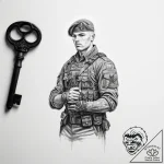 Tattoo sketch soldier with a key – tattoo sketch (№1759947225_0, 08.10.2025 18:13) — tattoovalue.net