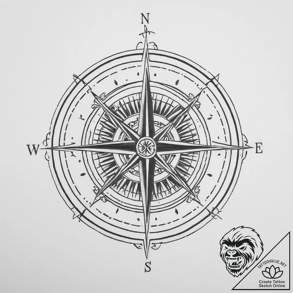 Tattoo sketch compass, artistic tattoo sketch... - tattoo sketch (№1759948321_0, 08.10.2025 18:32) — tattoovalue.net