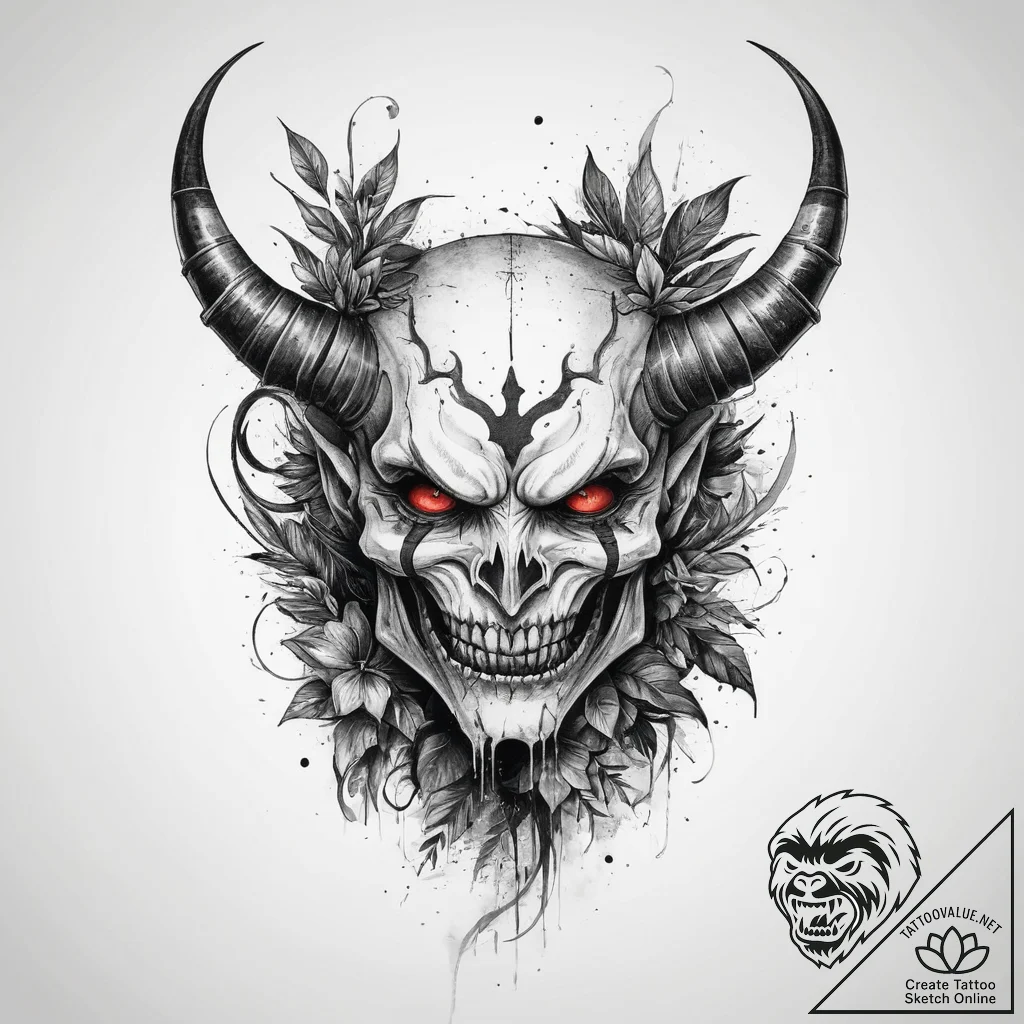 Tattoo sketch demon with a plant, artistic ta... - tattoo sketch (№1759948756_0, 08.10.2025 18:39) — tattoovalue.net