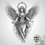 Tattoo sketch angel with a sword, tattoo line… – tattoo sketch (№1759950057_0, 08.10.2025 19:00) — tattoovalue.net