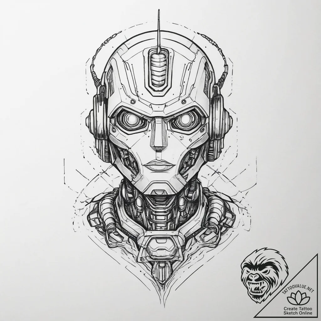 Tattoo sketch sci-fi robot, artistic tattoo s... - tattoo sketch (№1759950922_0, 08.10.2025 19:15) — tattoovalue.net
