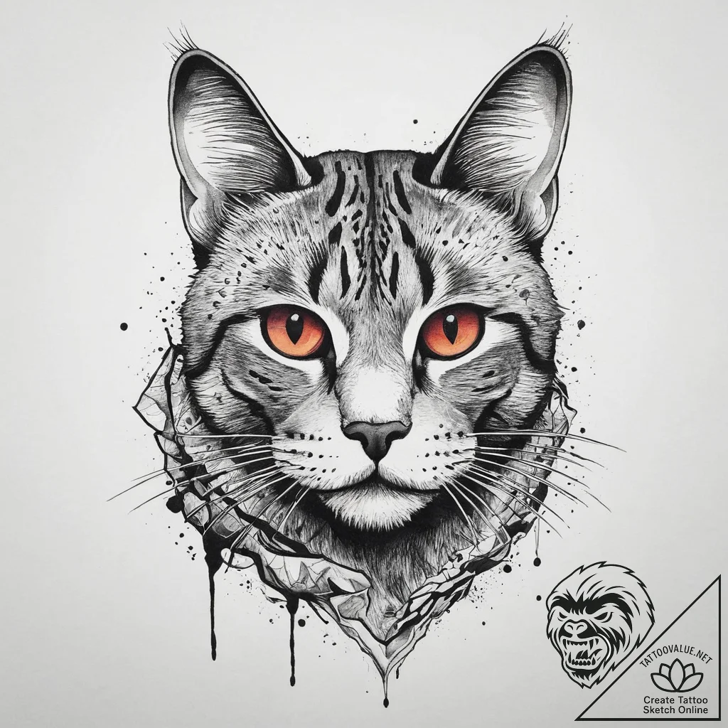 Tattoo sketch tabby cat, concept art for tatt... - tattoo sketch (№1759954845_0, 08.10.2025 20:20) — tattoovalue.net