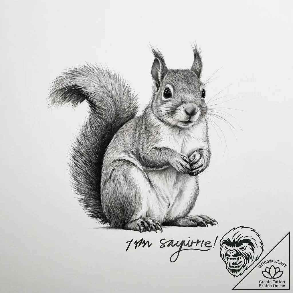 Tattoo sketch puns a squirrel that says "i'm... - tattoo sketch (№1759955493_0, 08.10.2025 20:31) — tattoovalue.net