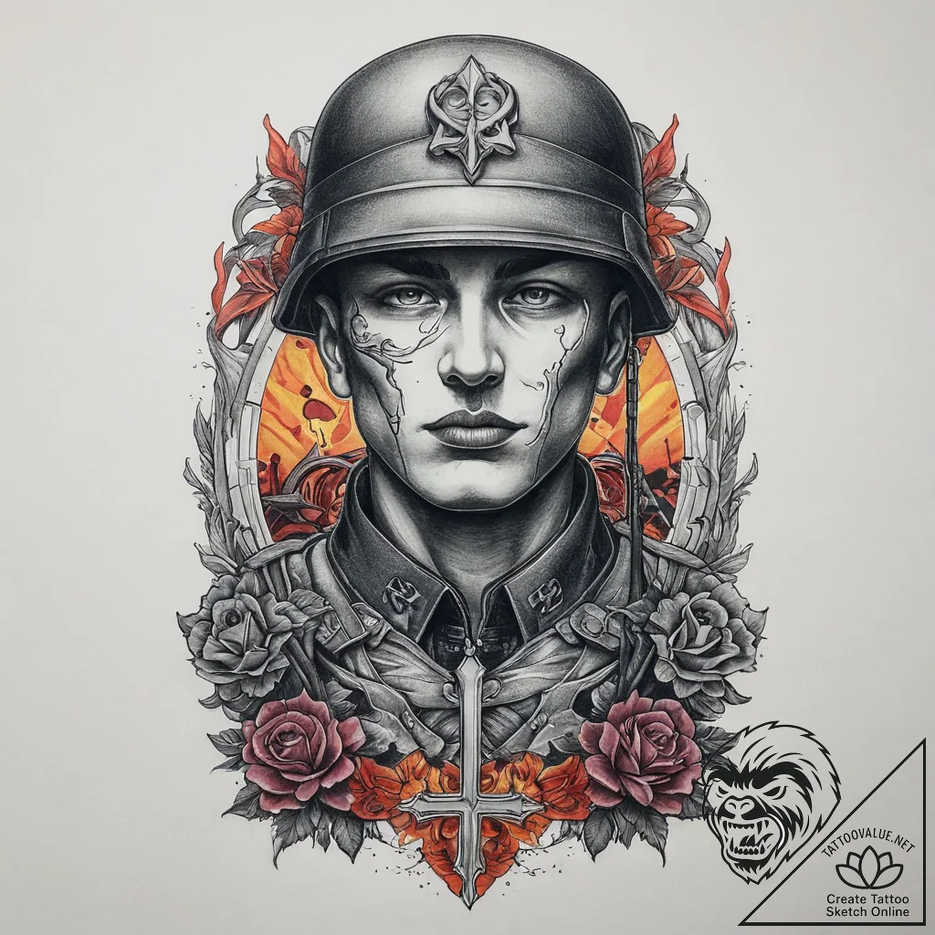 Tattoo sketch soldier with a pen, concept art... - tattoo sketch (№1759958537_0, 08.10.2025 21:22) — tattoovalue.net