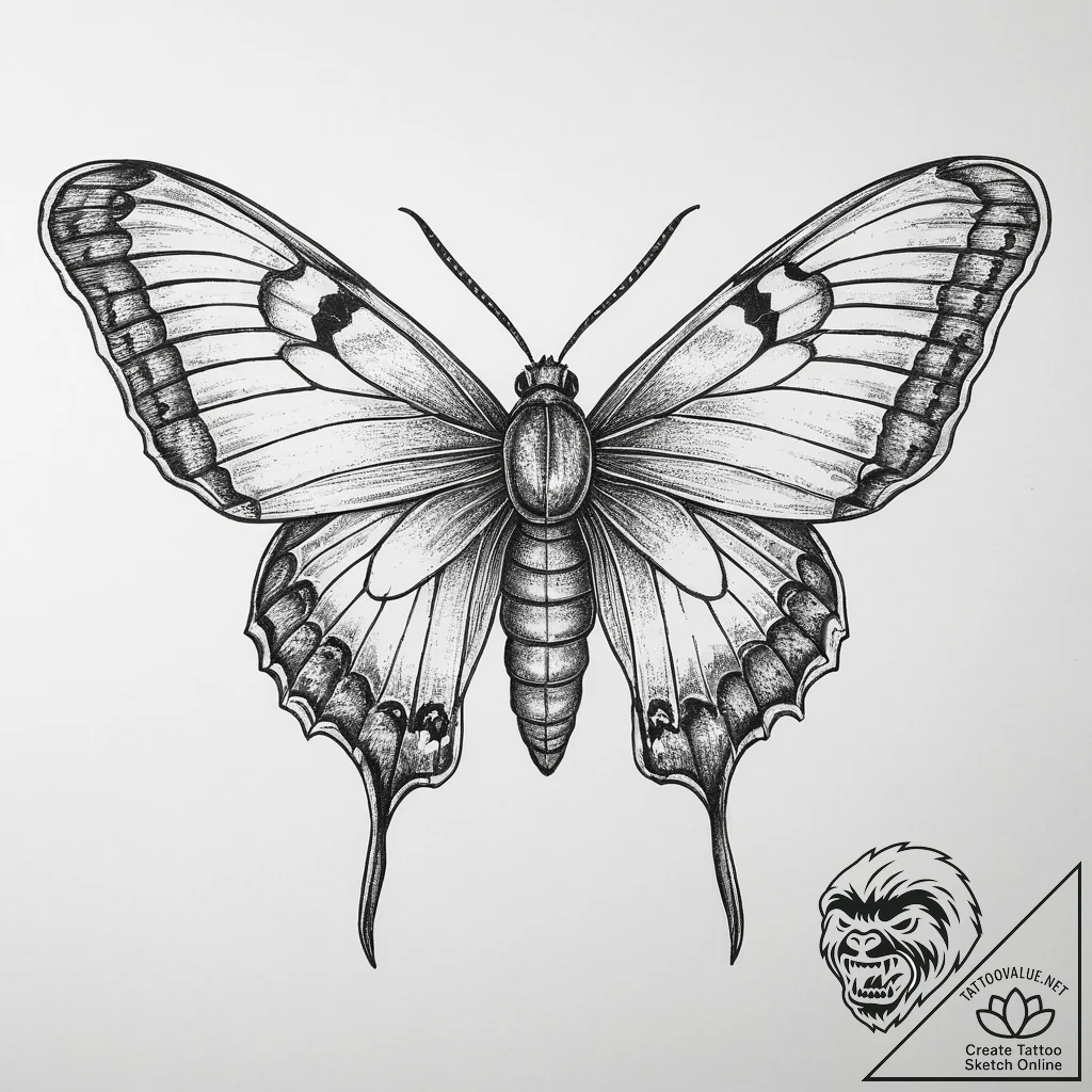 Tattoo sketch royal walnut moth, tattoo drawi... - tattoo sketch (№1759959838_0, 08.10.2025 21:43) — tattoovalue.net