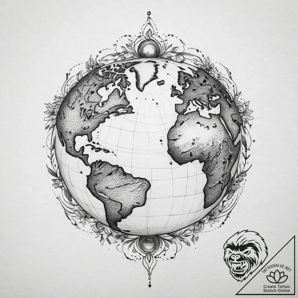 Tattoo sketch earth, artistic tattoo sketch,... - tattoo sketch (№1759961793_0, 08.10.2025 22:16) — tattoovalue.net