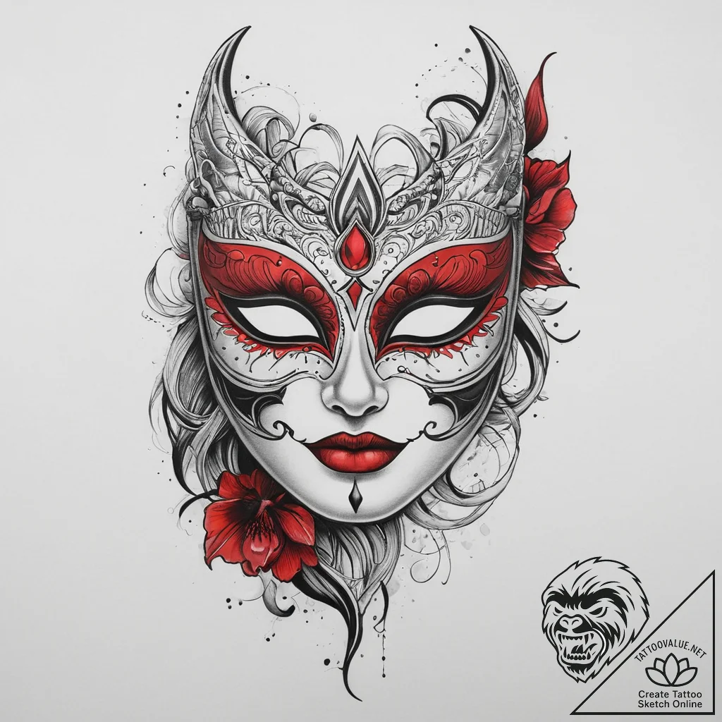 Tattoo sketch masquerade mask, tattoo flash s... - tattoo sketch (№1759962010_0, 08.10.2025 22:20) — tattoovalue.net
