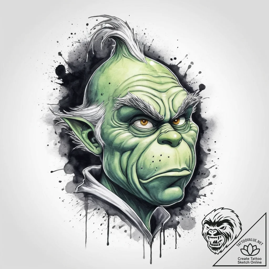 Tattoo sketch the grinch with a wing, artisti... - tattoo sketch (№1759962227_0, 08.10.2025 22:23) — tattoovalue.net