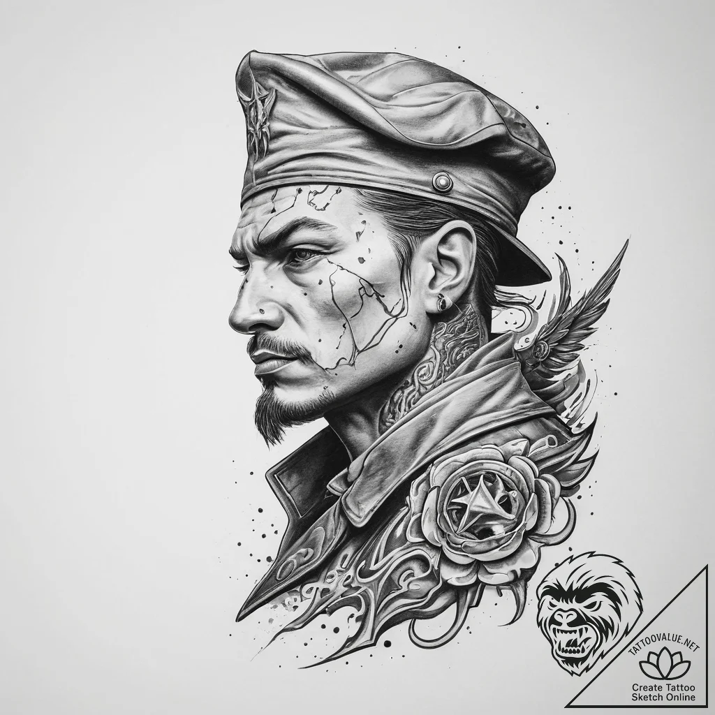 Tattoo sketch soldier with a sorcerer, concep... - tattoo sketch (№1759964395_0, 08.10.2025 22:59) — tattoovalue.net