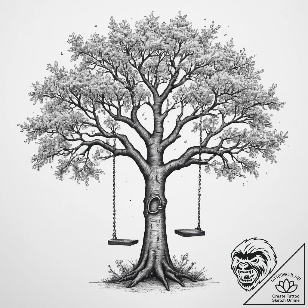 Tattoo sketch oak tree with a swing, tattoo f... - tattoo sketch (№1759965052_0, 08.10.2025 23:10) — tattoovalue.net