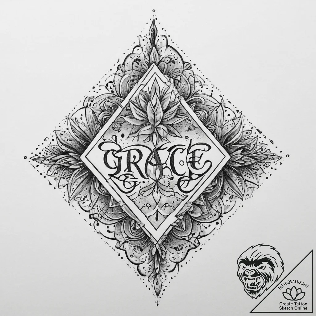 Tattoo sketch grace lettering, ink illustrati... - tattoo sketch (№1759965916_0, 08.10.2025 23:25) — tattoovalue.net