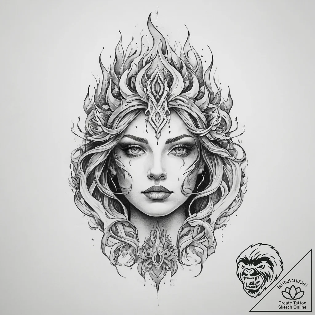 Tattoo sketch spirit of the fire - tattoo sketch (№1759966132_0, 08.10.2025 23:28) — tattoovalue.net