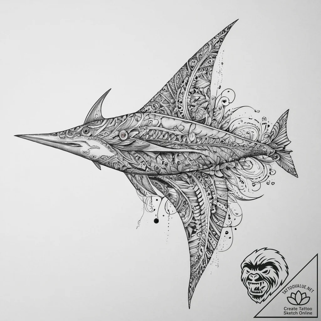 Tattoo sketch sawfish, tattoo line art, vibra... - tattoo sketch (№1759966348_0, 08.10.2025 23:32) — tattoovalue.net