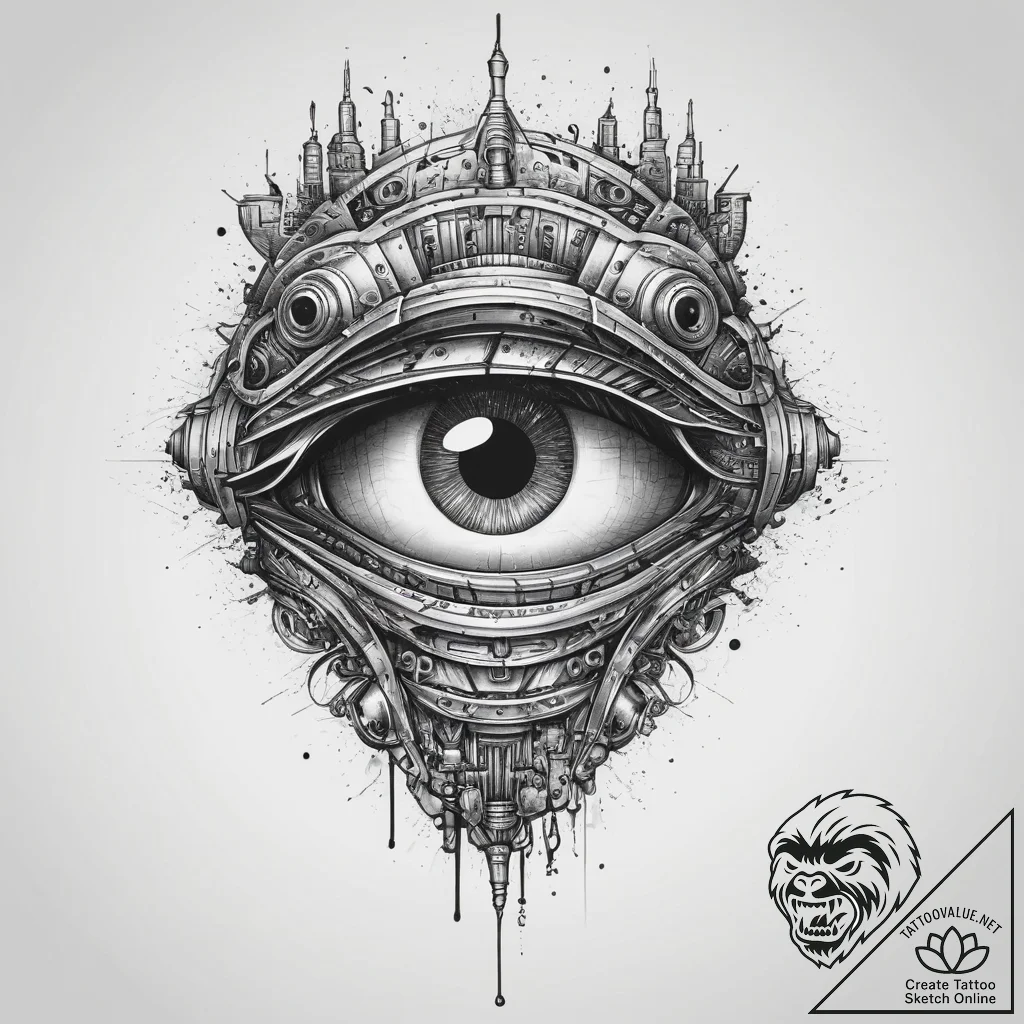 Tattoo sketch robot eye, concept art for tatt... - tattoo sketch (№1759966994_0, 08.10.2025 23:43) — tattoovalue.net