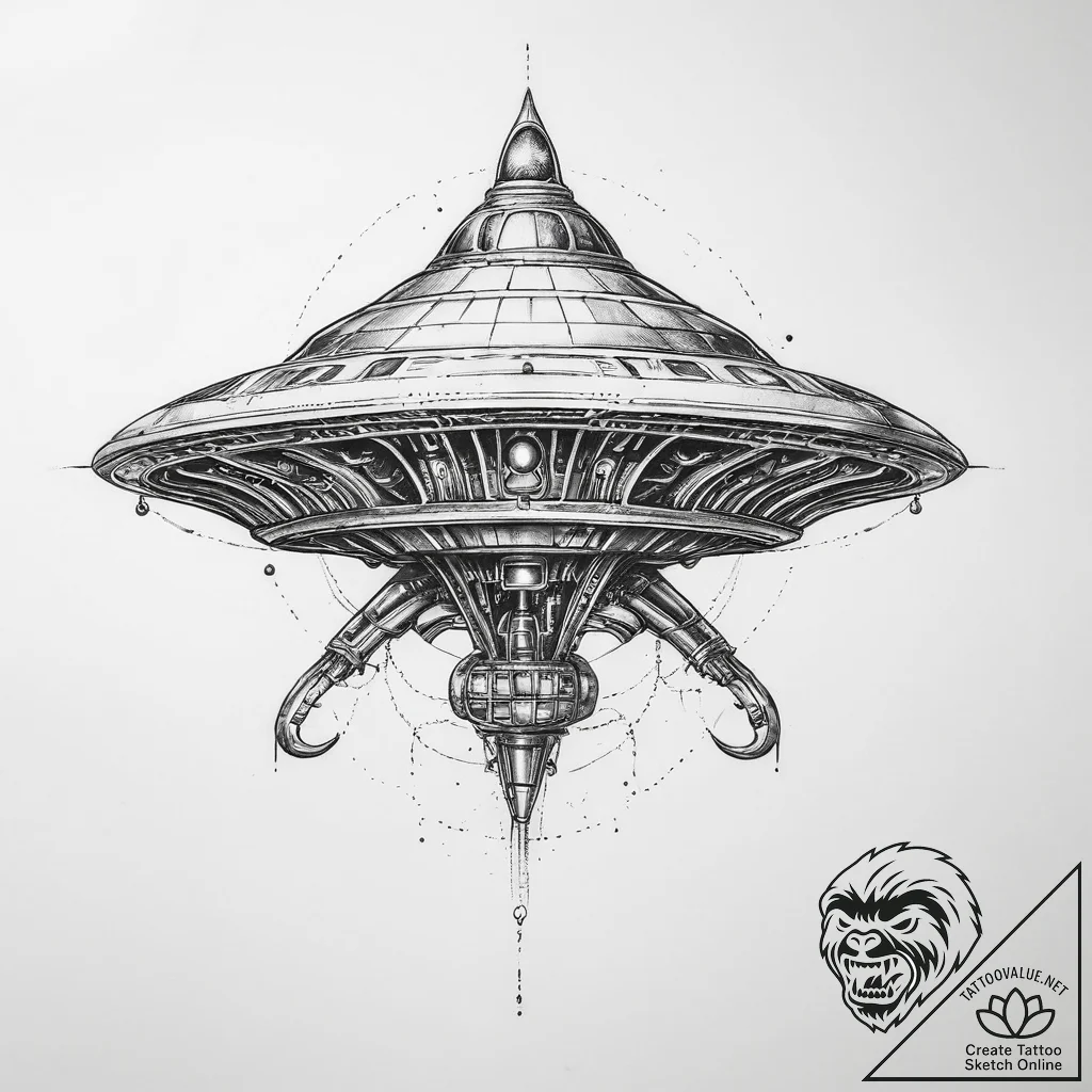 Tattoo sketch alien spaceship - tattoo sketch (№1759967210_0, 08.10.2025 23:46) — tattoovalue.net