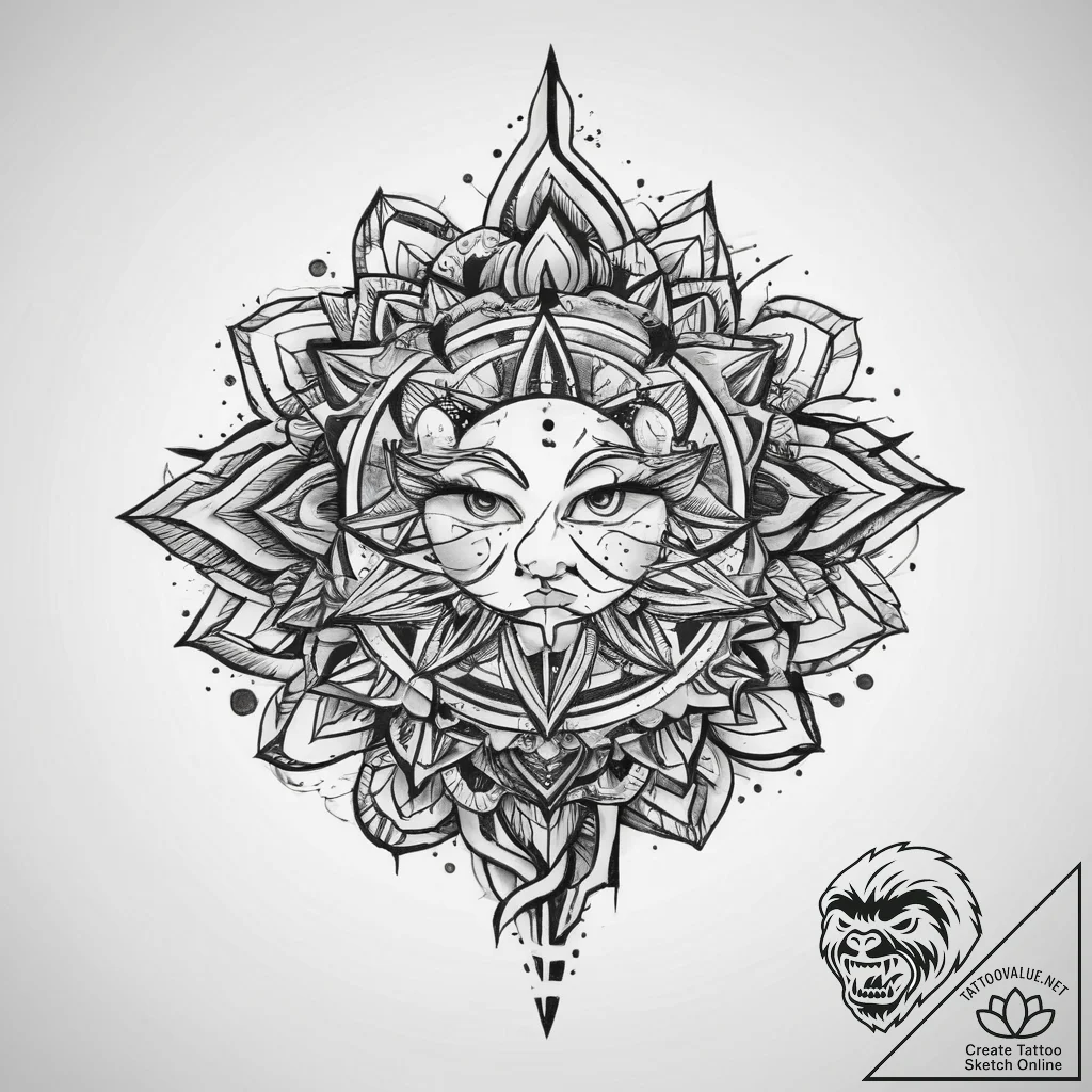 Tattoo sketch cosmic spring, ink illustration... - tattoo sketch (№1759968289_0, 09.10.2025 00:04) — tattoovalue.net