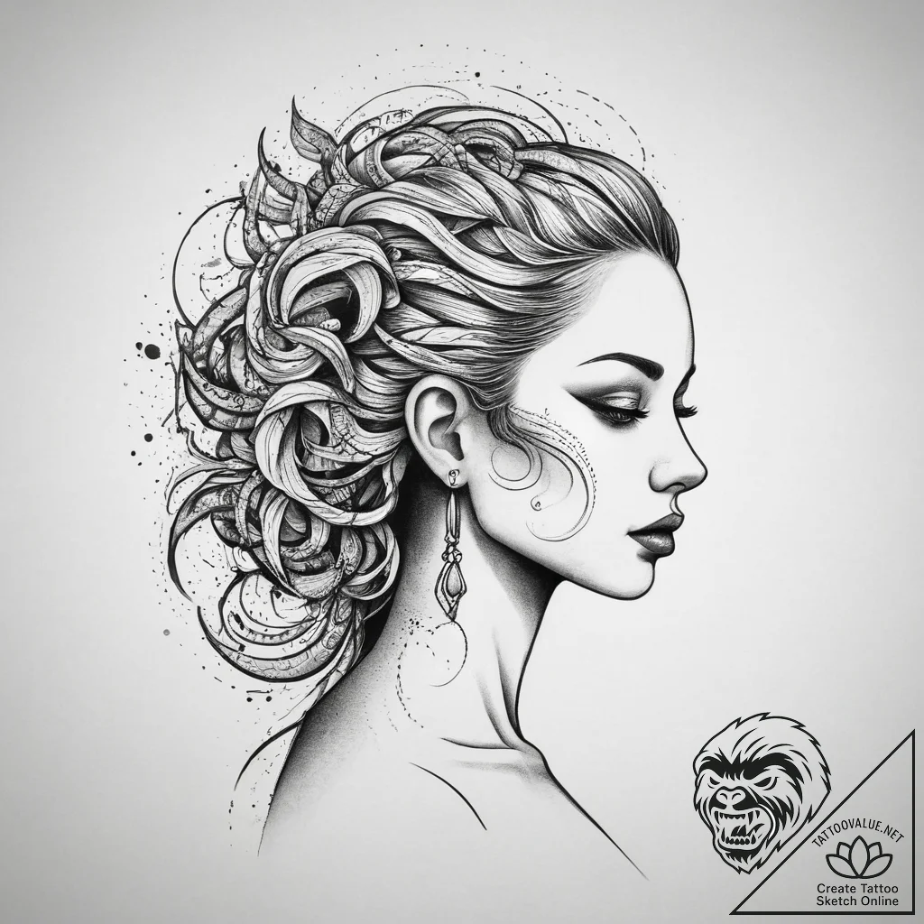 Tattoo sketch abstract lines forming a silhou... - tattoo sketch (№1759968505_0, 09.10.2025 00:08) — tattoovalue.net