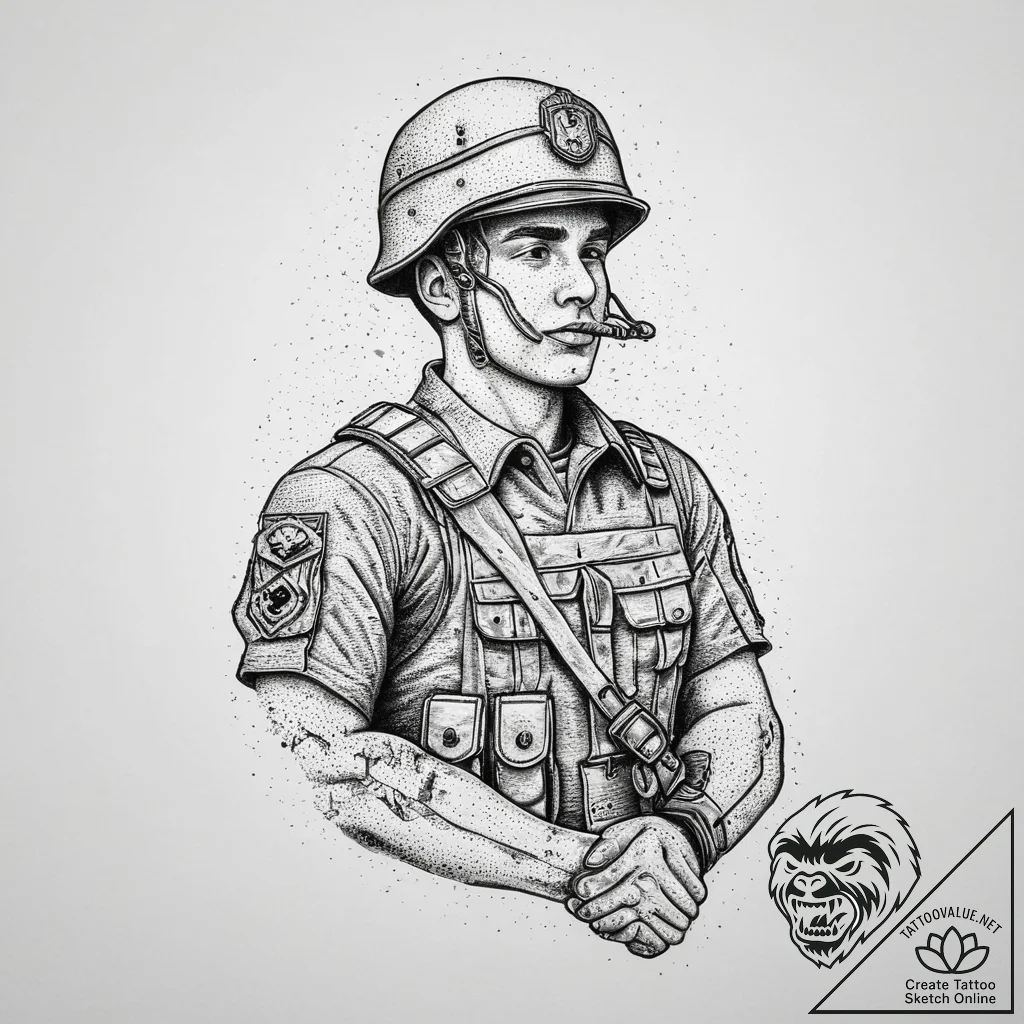 Tattoo sketch soldier with a letter, tattoo d... - tattoo sketch (№1759968721_0, 09.10.2025 00:12) — tattoovalue.net
