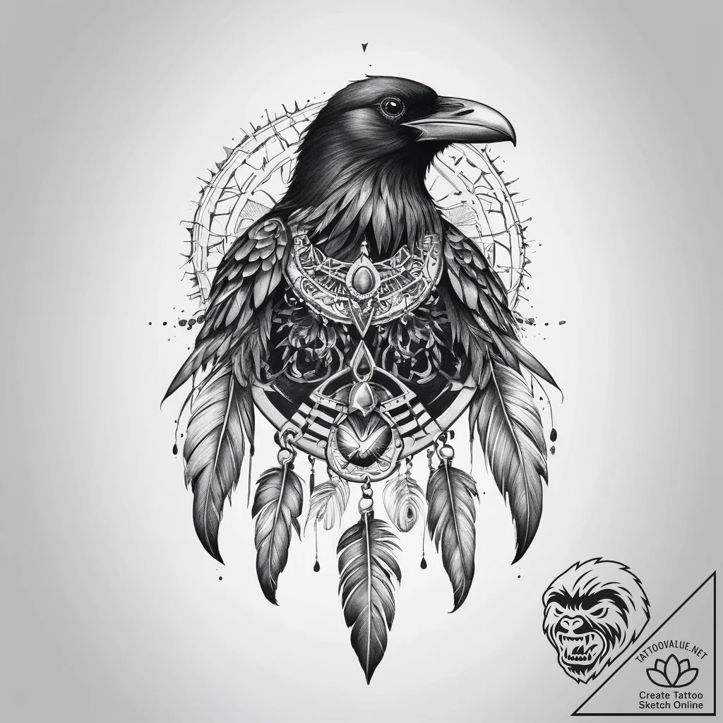 Tattoo sketch native american raven totem - tattoo sketch (№1759968937_0, 09.10.2025 00:15) — tattoovalue.net