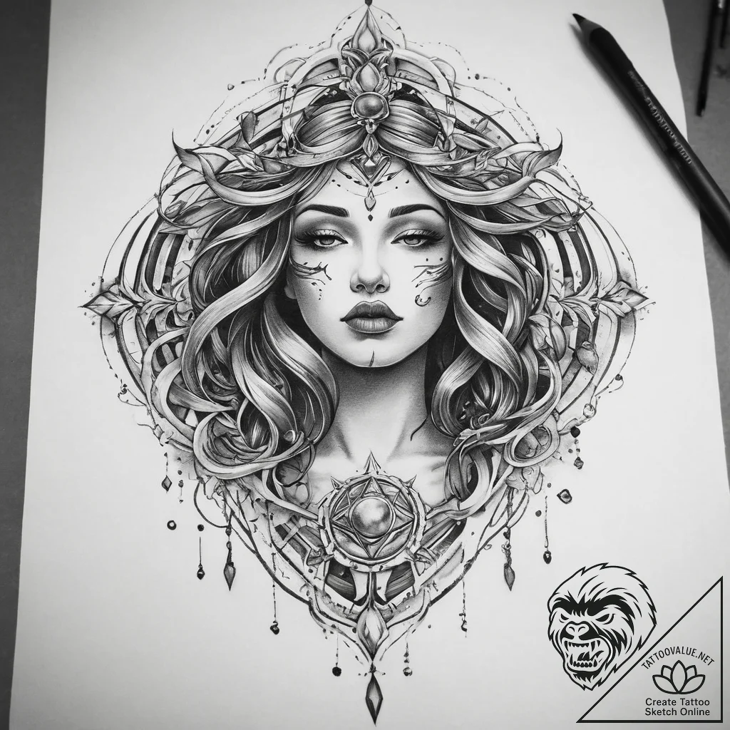 Tattoo sketch cosmic soul, tattoo sketch desi... - tattoo sketch (№1759969369_0, 09.10.2025 00:22) — tattoovalue.net