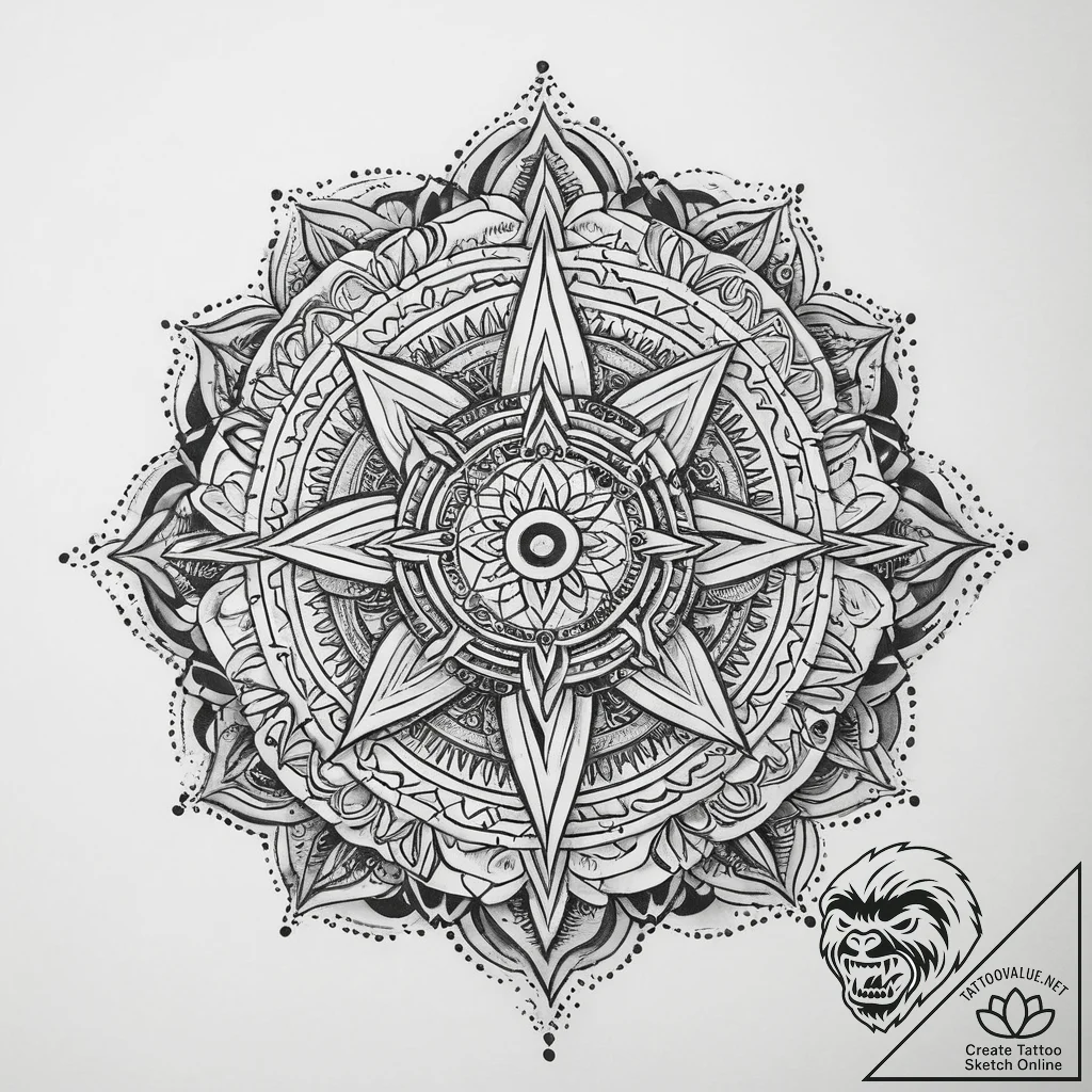 Tattoo sketch mandala with sacred symbols, ta... - tattoo sketch (№1759969800_0, 09.10.2025 00:30) — tattoovalue.net