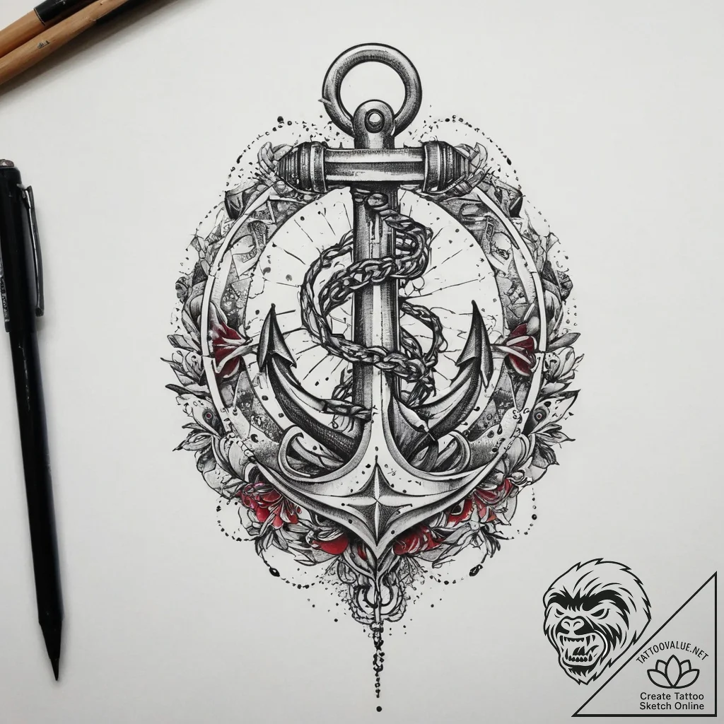 Tattoo sketch anchor, tattoo line art, muted... - tattoo sketch (№1759970018_0, 09.10.2025 00:33) — tattoovalue.net