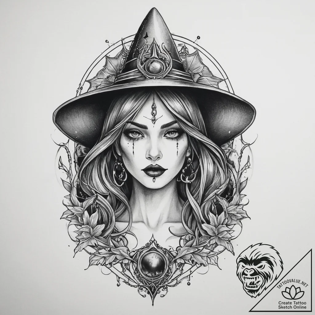 Tattoo sketch gothic ведьма, ink illustration... - tattoo sketch (№1759970454_0, 09.10.2025 00:40) — tattoovalue.net